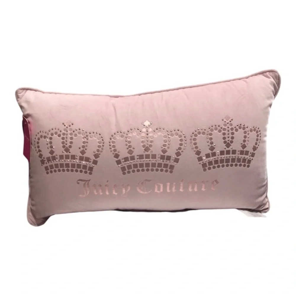 Juicy Couture soft pink & pink metallic 3 crown studded rectangle‎ decor pillow
